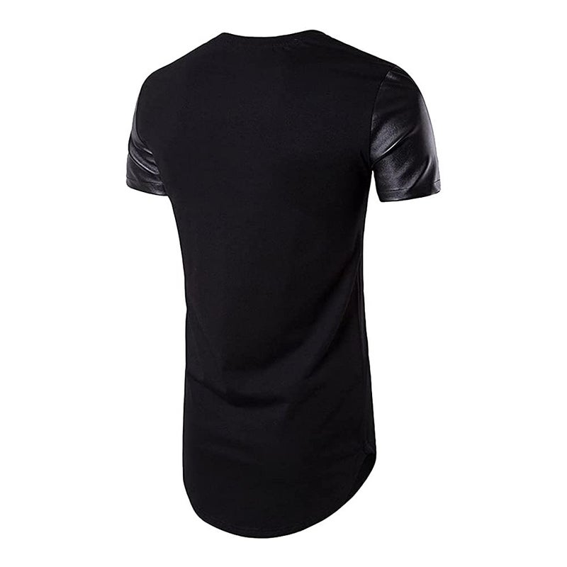 COTTORY Men's Spell Leather Hipster Hip Hop T Shirt Black Large - Image 2